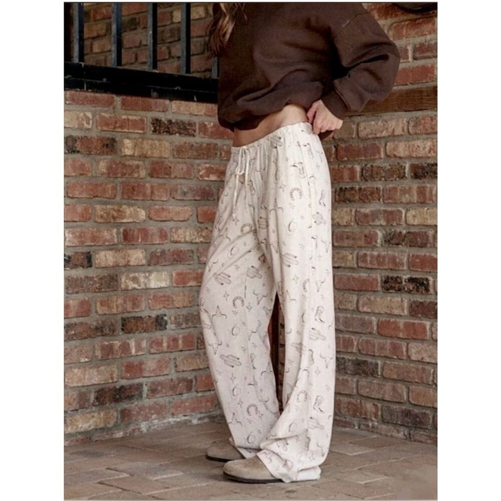 Cali1850 XL Western Print Wide-leg Linen Beach Pants cowgirl boho lounge - Picture 2 of 12